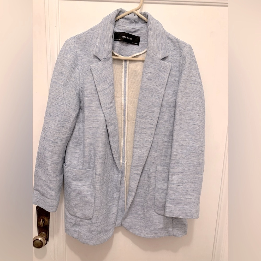 ZARA BLAZER. Gorgeous light blue cotton-linen-viscose blend jacket. Size Medium.
